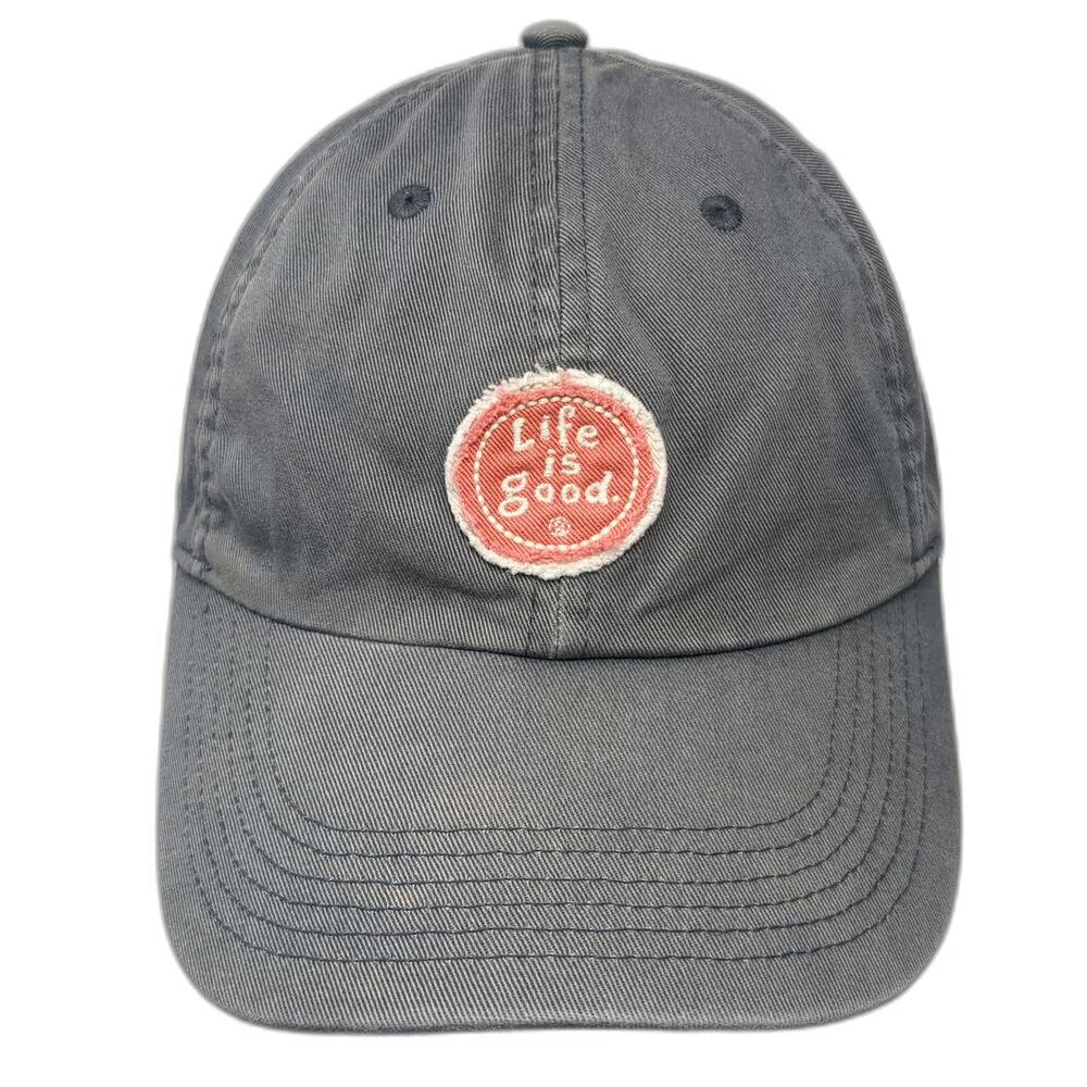Life is Good Baseball Cap Gray One Size Slideback Cotton Embroidered Patch Hat